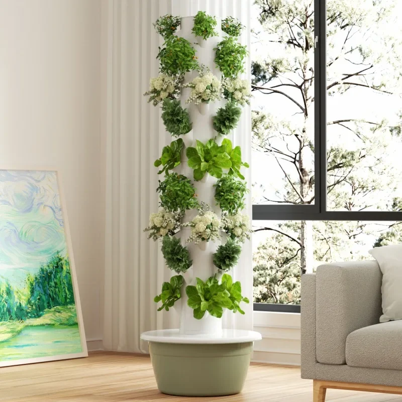 Hydroponic Tower Planter - กระถางปลูกผักอัจฉริยะแบบแนวตั้ง ระบบไฮโดรโปนิกส์ ปลูกแบบไร้ดิน กระถางปลูกผักแบบพ่นละอองน้ำ ระบบปลูกแบบเสา