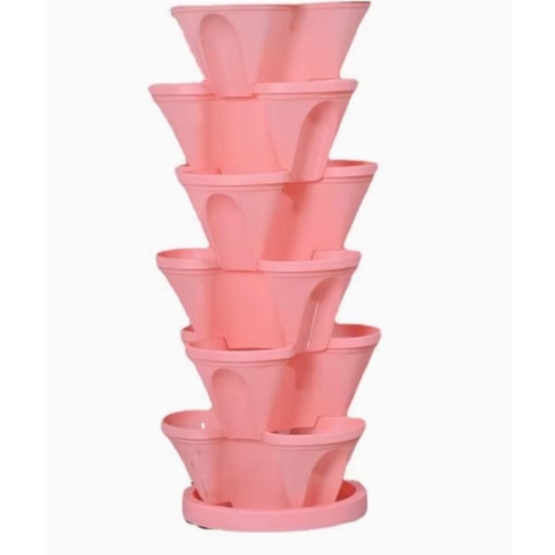 Hydroponic Tower Planter - กระถางปลูกสตรอว์เบอร์รีแบบแนวตั้ง ซ้อนกันได้หลายชั้น กระถางพลาสติกปลูกดอกไม้แบบไฮโดรโปนิกส์ ตกแต่งสวนสำหรับบ้าน