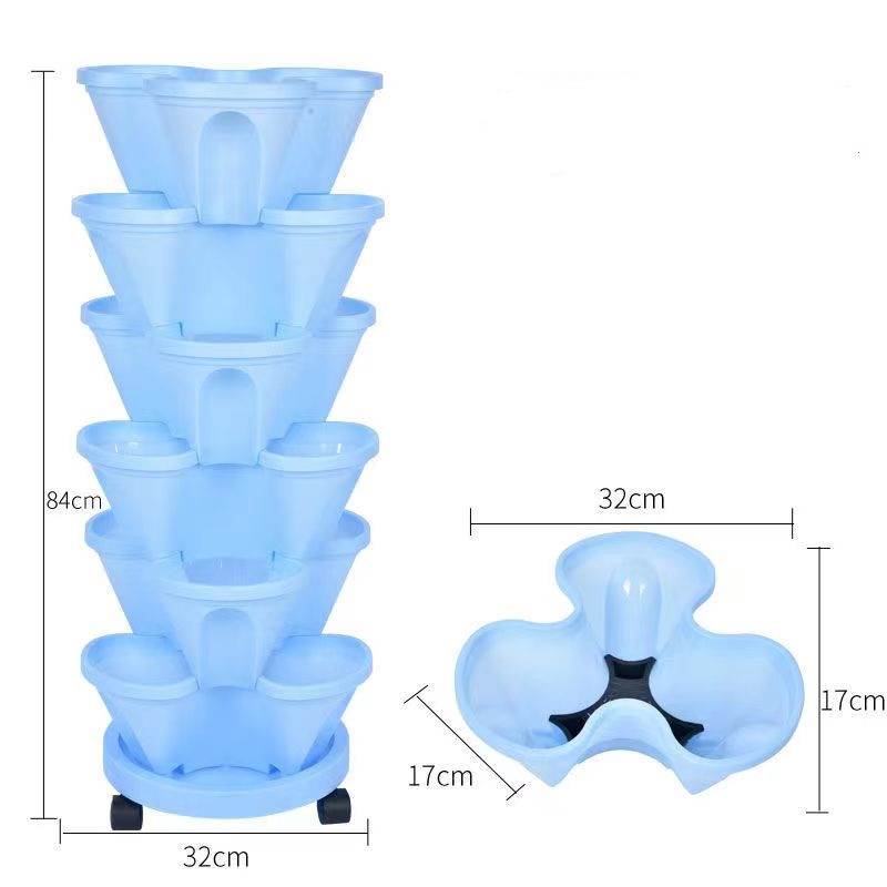 Hydroponic Tower Planter - กระถางปลูกสตรอว์เบอร์รีพลาสติกแบบซ้อนได้ กระถางปลูกสมุนไพรแบบไฮโดรโปนิกส์ กระถางปลูกแนวตั้งสำหรับปลูกสตรอว์เบอร์รี