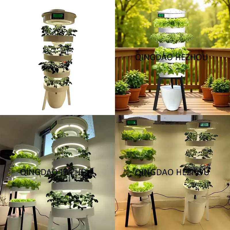 Hydroponic Tower Planter - ระบบปลูกผักไฮโดรโพนิกอัจฉริยะ Hezhou สำหรับใช้ในบ้าน พร้อมไฟ LED สำหรับการเจริญเติบโต