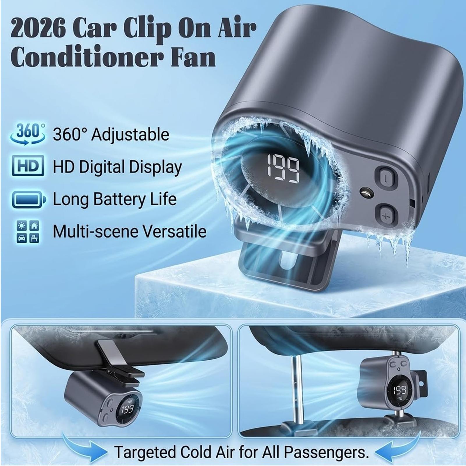 Oscillating Fan Clip - พัดลมระบายความร้อนแบบเซมิคอนดักเตอร์สำหรับรถยนต์ ชาร์จผ่าน USB แบบหนีบ พกพาได้ ใช้กับโต๊ะทำงานได้