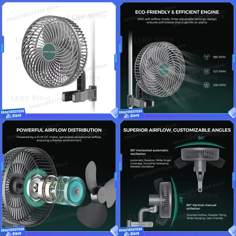 Oscillating Fan Clip - พัดลมหนีบขนาด 6 นิ้ว Mars Hydro สำหรับเต็นท์ปลูกพืช