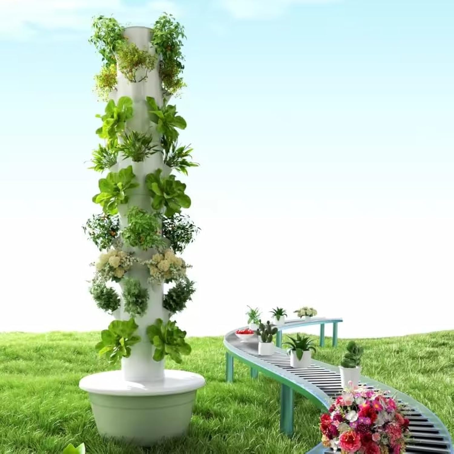 Hydroponic Tower Planter - หอปลูกพืชไฮโดรโปนิกส์แนวตั้งแบบแอโรโปนิกส์ สำหรับผลไม้และผัก 9 ชั้น 36 กระถาง
